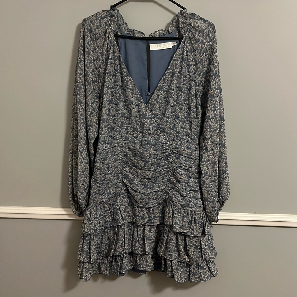 Floral dress by Astr
Blue white orange and navy